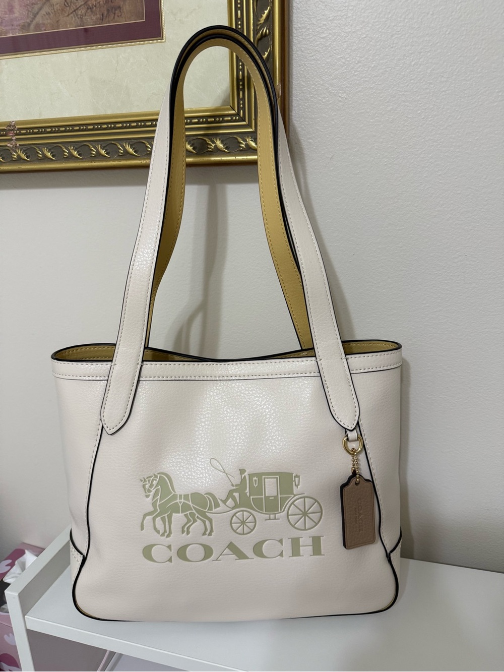 Coach Cream Tote with Sage Coach Carriage Logo